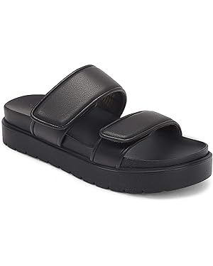 Coutgo Womens Platform Slide Sandals Comfort Adjustable Flatform Double Strap Flats Slip on Leath... | Amazon (US)