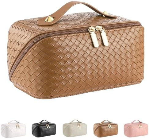 Large Capacity Travel Cosmetic Bag - Portable Makeup Bags for Women Waterproof PU Leather Checker... | Amazon (US)