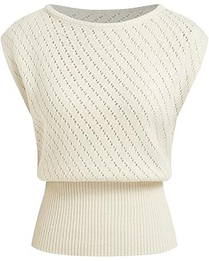 CIDER Summer Short Sleeve Sweater Vest for Women Boat Neck Ribbed Knit Cap Sleeve Cut Out Tops Go... | Amazon (US)