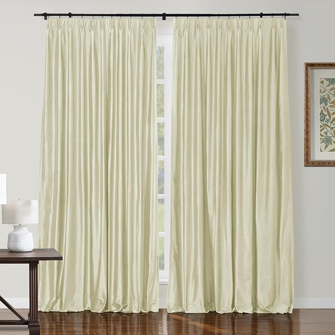 TWOPAGES Ivory Beige Light Filtering Pinch Pleated Curtain 102 Inches Long, Solid Dupioni Silk Cu... | Amazon (US)