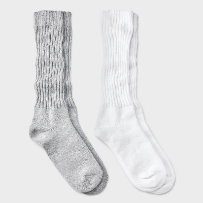 Women's Slouch 2pk Crew Socks - Universal Thread™ White/Heather Gray 4-10: Cotton Blend, Tagles... | Target