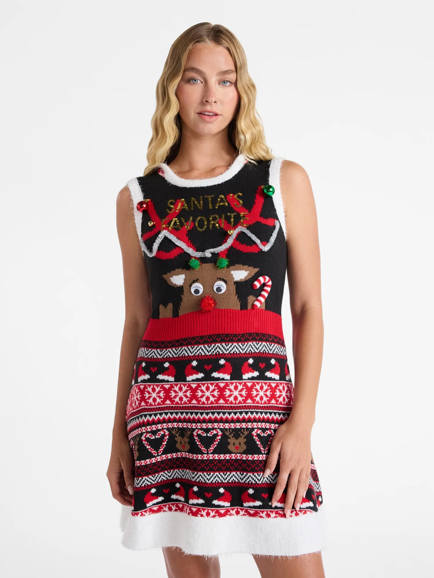 No Boundaries Santa's Favorite Hooded Sweater Dress, Women’s | Walmart (US)