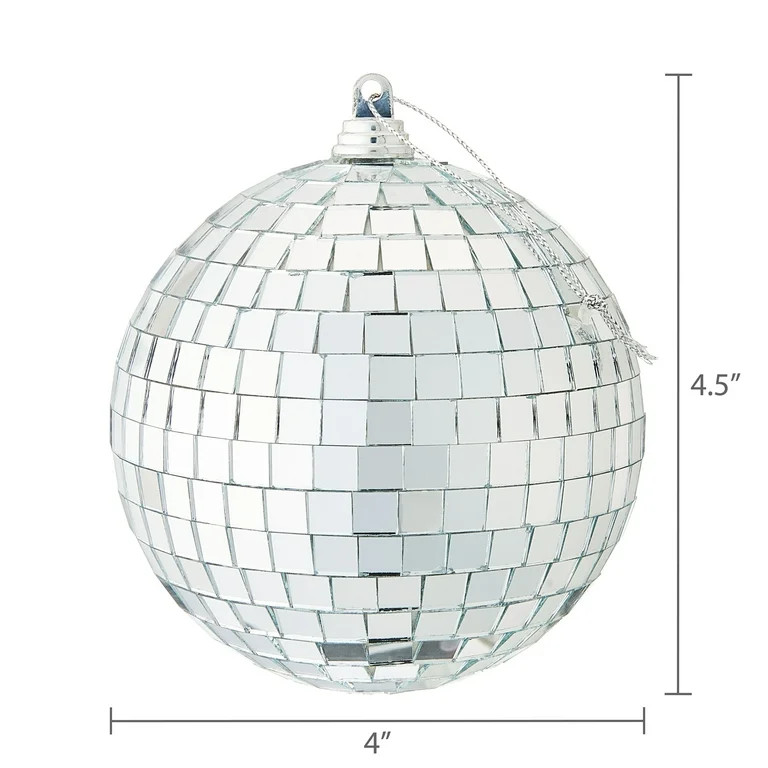 4 Count Silver Disco Ball Christmas Ornaments, 4.5", by Holiday Time | Walmart (US)