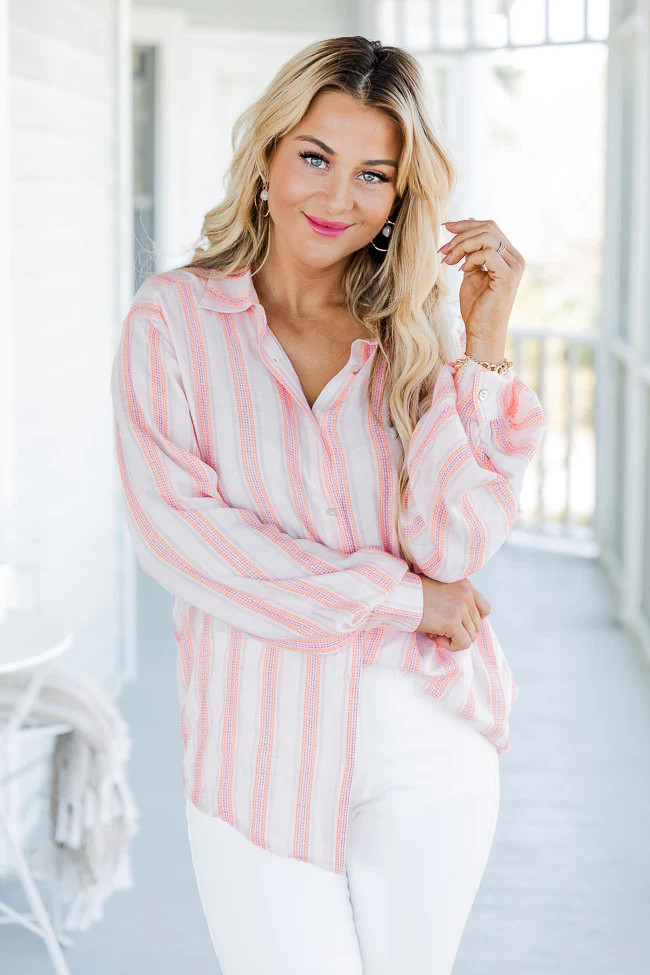 Pink Shores Striped Button Front Blouse FINAL SALE | Pink Lily