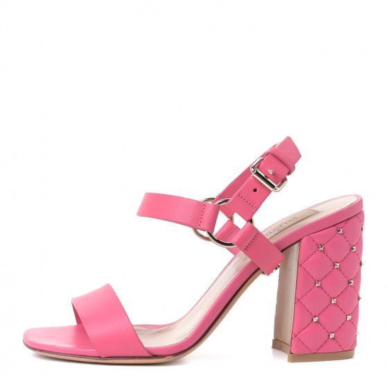 VALENTINO Calfskin Rockstud Spike 90mm Ankle Strap Sandals 35 Pink | Fashionphile