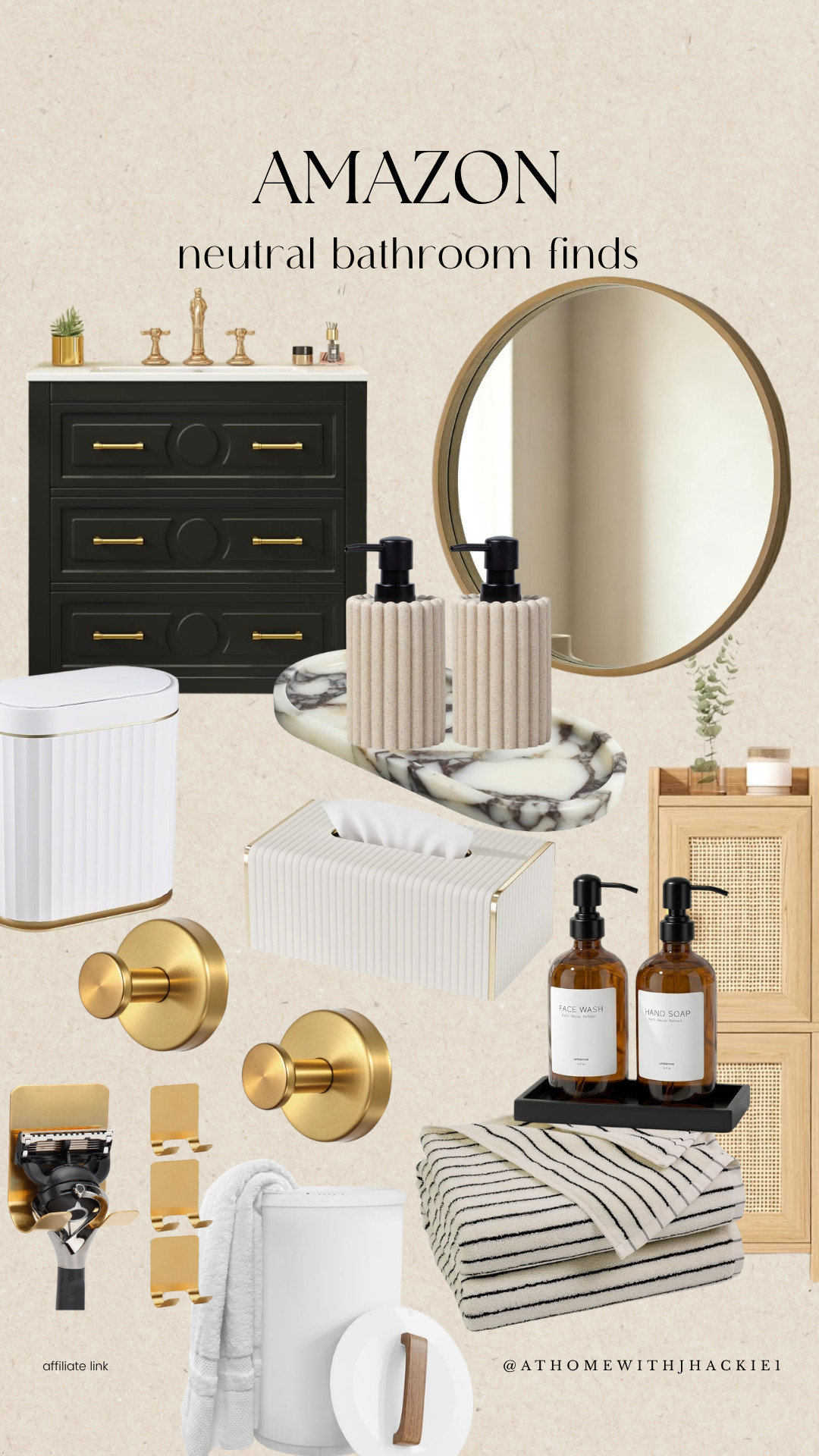 Amazon Neutral Bathroom Finds, amazon bathroom decor, bathroom organization, bathroom accessories, bathroom storage, bathroom vanity, gold bathroom hardware, towel hooks, tissue box cover, soap dispenser, marble tray, bathroom mirror, vanity mirror, white bathroom accessories, modern bathroom decor, neutral bathroom, bathroom canister, towel storage, bathroom makeover, luxury bathroom decor, amazon home finds

#LTKHome
