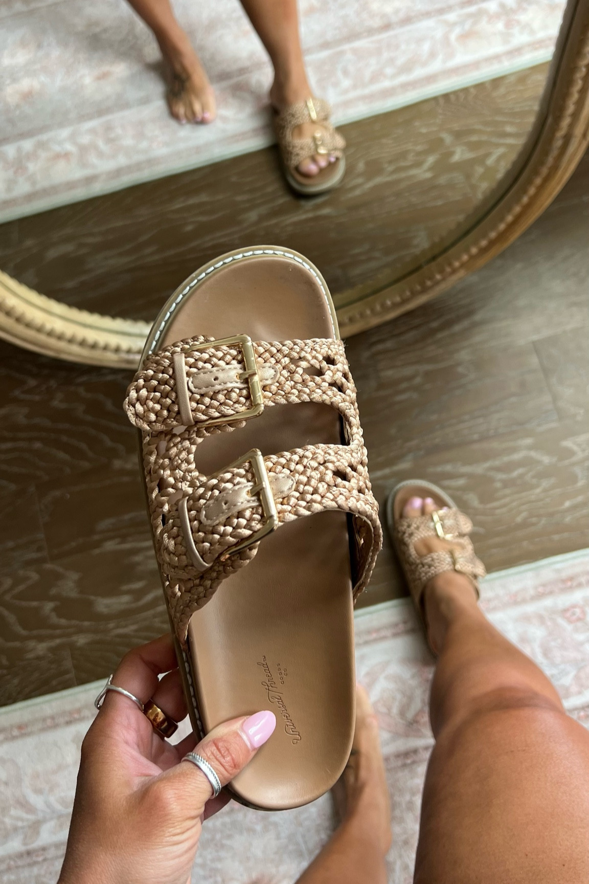 Target sandals i’m loving! Very true to size — if not a little big. I’m glad I didn’t size up to a 8! Perfect everyday gold summer sandal for errands, vacation and casual! 

#LTKStyleTip #LTKShoeCrush #LTKSeasonal