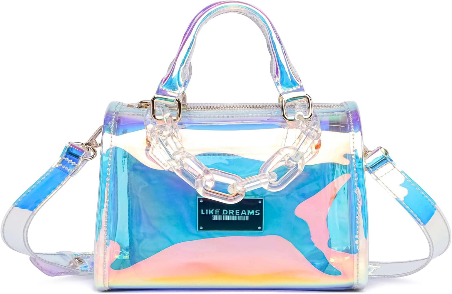 Like Dreams Women's Holographic Chain Link Fashion Detachable Inner Pouch Barrel Top Handle Satch... | Amazon (US)