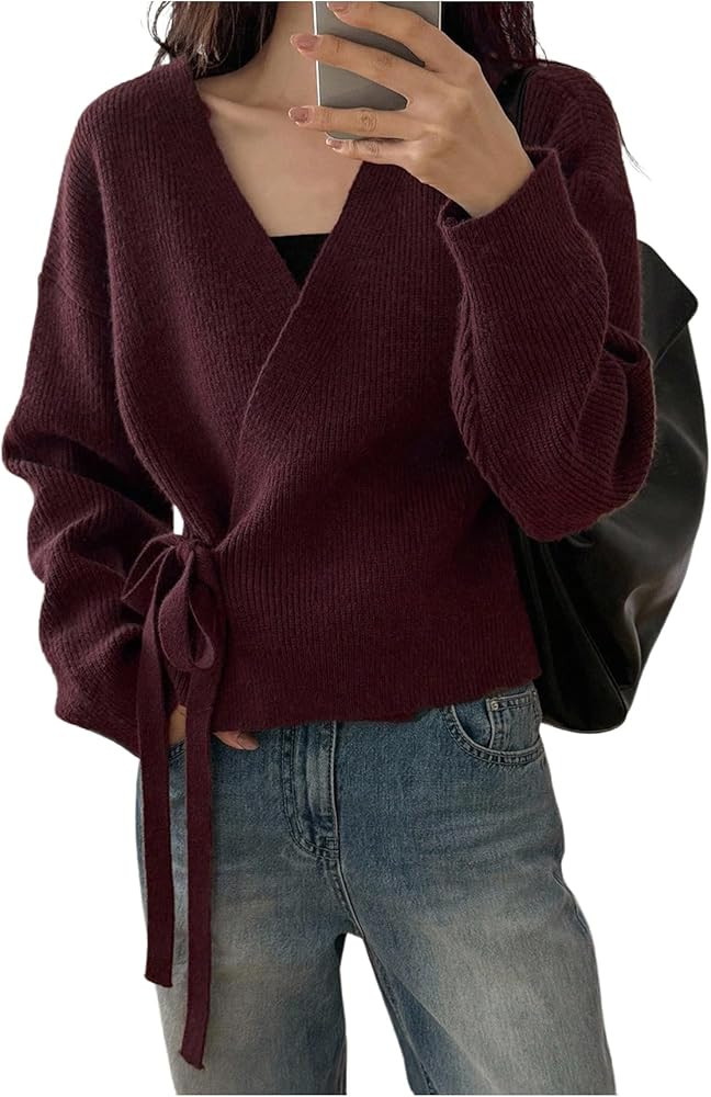 GORGLITTER Women's Shawl Wrap Cardigan Sweaters Side Tie Drop Shoulder Trendy Knit Cardigan | Amazon (US)