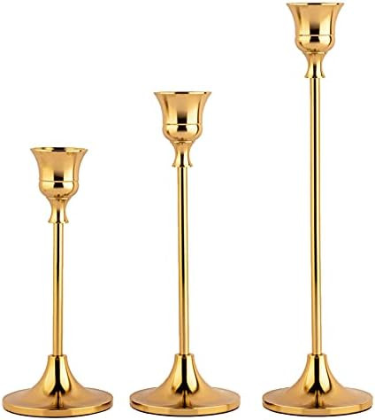 Candlestick Holders Taper Candle Holders, Brass Gold Candlestick Holder Set 3 Pcs Candle Stick H... | Amazon (US)