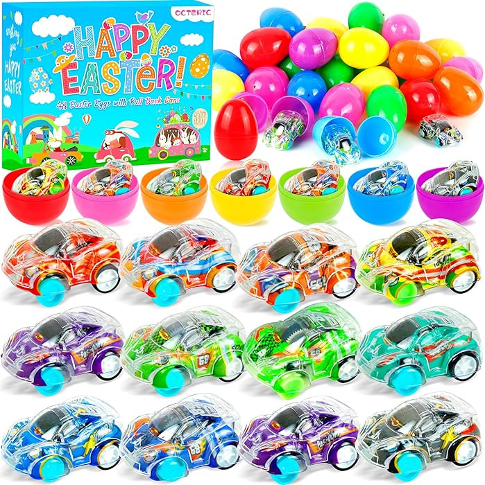 48 Pack Prefilled Easter Eggs Filled with Pull Back Cars, Easter Eggs with Toys Inside, Easter Hu... | Amazon (US)