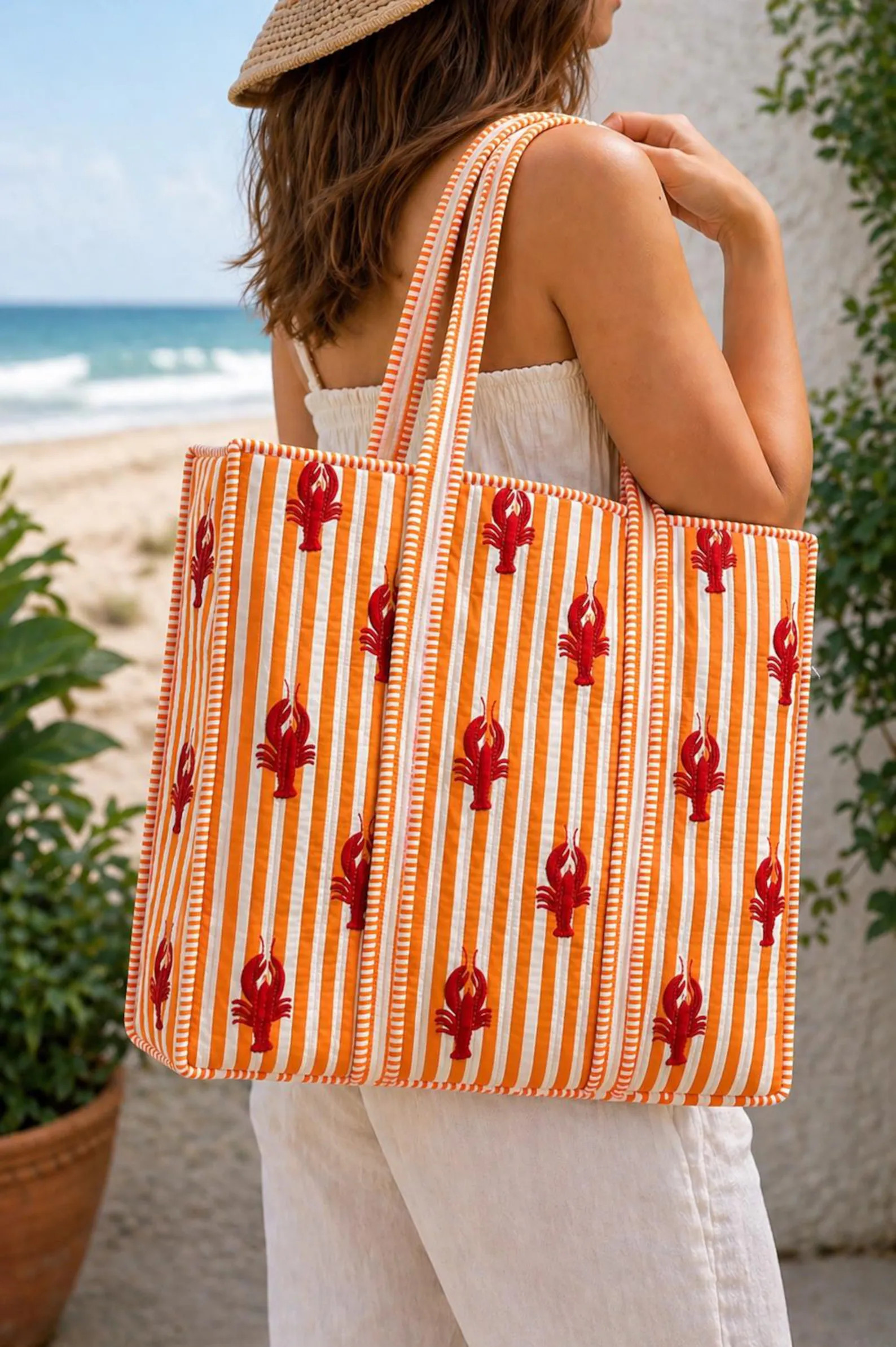 ZipperTote Bag, Lobster bag, Beach Bag, Coastal Summer Bag, Preppy Lobster Print, Large Reusable ... | Etsy (Global)