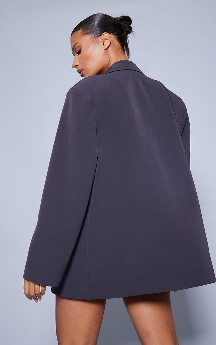 Grey Longline Oversized Curved Hem Blazer | PrettyLittleThing UK