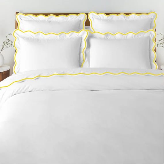 500 Thread Count White Cotton Sateen Hotel Stitch Duvet Cover - Etsy | Etsy (US)