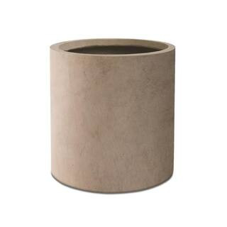 12.9 in. Dia. Cylindrical Weathered Lightweight Concrete, Outdoor Indoor Plant Pot with Drainage Hole and Rubber Plug | The Home Depot