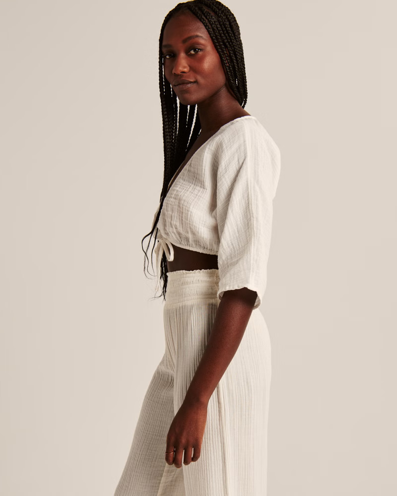 Women's Cropped Gauzy Beach Cinched Coverup Top | Women's The A&F Getaway Shop | Abercrombie.com | Abercrombie & Fitch (US)