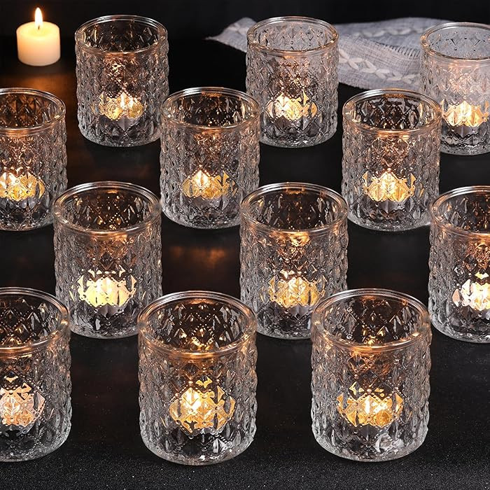 12Pcs Large Votive Candle Holders 2.8 * 3.2in Clear Tea Light Candle Holders Glass Candle Holder ... | Amazon (US)