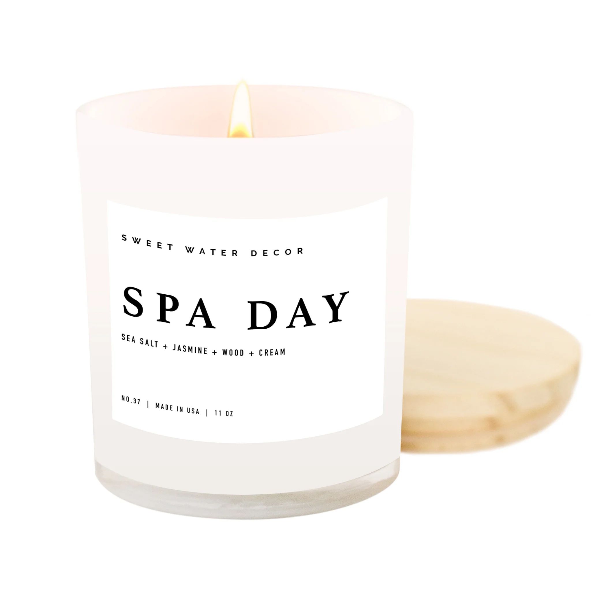 Spa Day Soy Candle | White Jar Candle + Wood Lid | Sweet Water Decor, LLC