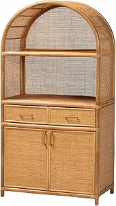 Bali & pari Mairen Arched Natural Rattan Storage Cabinet - Handwoven Pole Rattan Hutch with Two D... | Amazon (US)