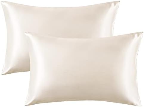 Bedsure Satin Pillowcases Standard Set of 2 - Beige Pillow Cases for Hair and Skin 20x26 inches, Sat | Amazon (US)