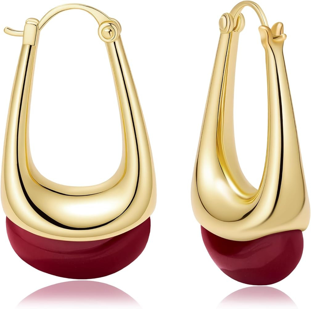 Resin Chunky Gold Hoop Earrings Statement Dangle Drop Boho Colorful Huggie | Amazon (US)