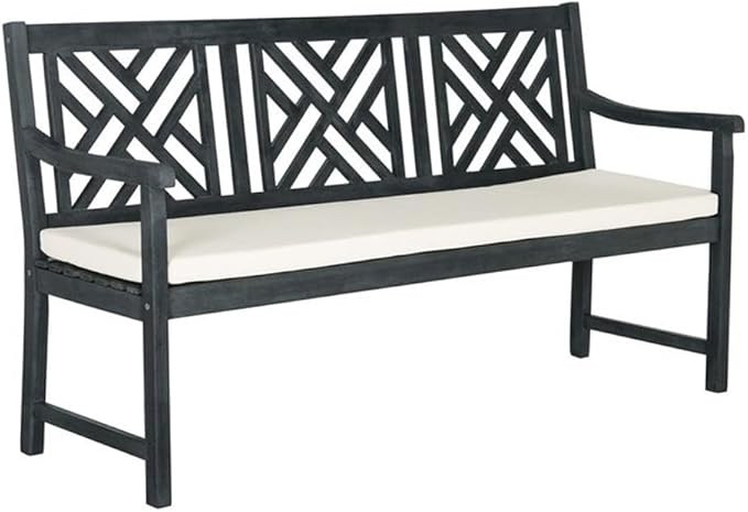 Safavieh PAT6738K Outdoor Collection Bradbury Grey 3 Seat Bench, Dark Slate Gray/Beige | Amazon (US)