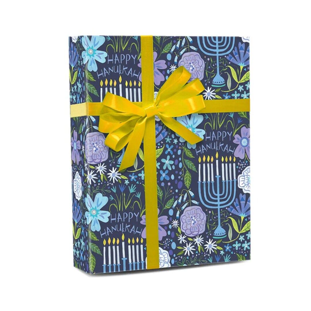 Hanukkah Floral Menorah Gift Wrapping Paper - Etsy | Etsy (US)