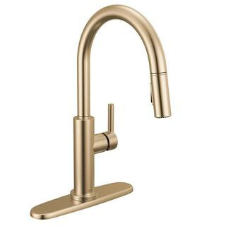 Nicoli Gold Champagne Bronze 17.06 in. H Pull Down Sprayer Kitchen Faucet with 360° Spout Swivel | The Home Depot