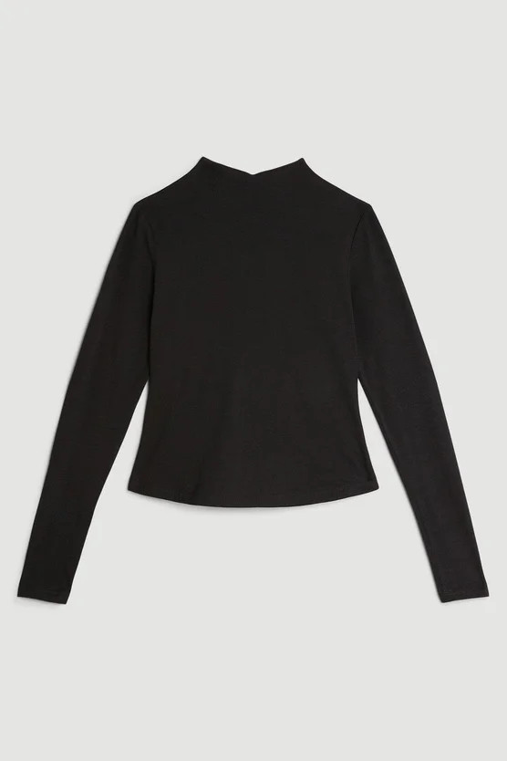 Stretch Cotton Funnel Neck Top | Karen Millen US