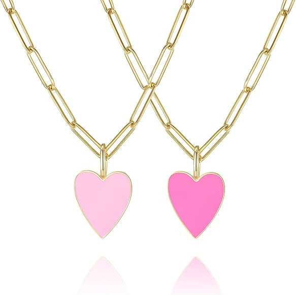 Meeran Heart Necklace for Women Girls,Preppy Jewelry Dainty Paperclip Chain Necklace for Women,Cu... | Amazon (US)