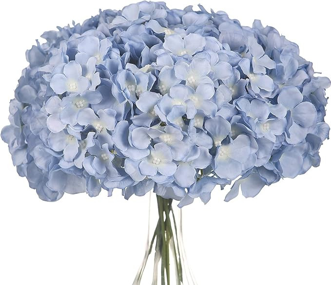 10PCS Artificial Hydrangea Flowers, Fake Hydrangea Silk Flowers Heads with Stems for Wedding Home... | Amazon (US)