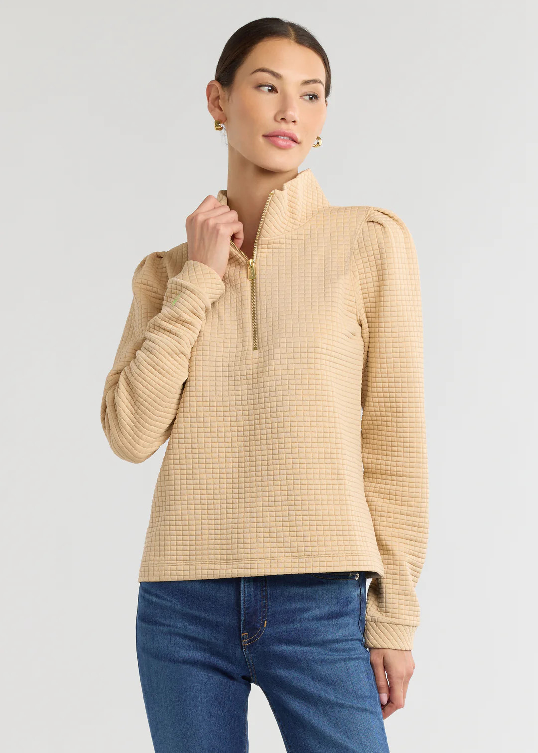 Sabrina Puff Sleeve Pullover in Waffle (Hazelnut) | Dudley Stephens