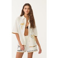 Linen blend embroidered shirt - Women's Shirts & Blouses | Stradivarius United Kingdom | Stradivarius (UK)