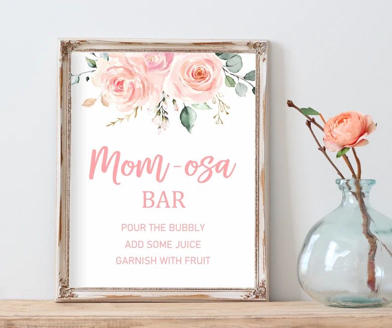 Blush Pink Baby Shower Momosa Bar Sign, Pink Girl Baby Shower Decoration, Drinks Sign, Printable ... | Etsy (US)
