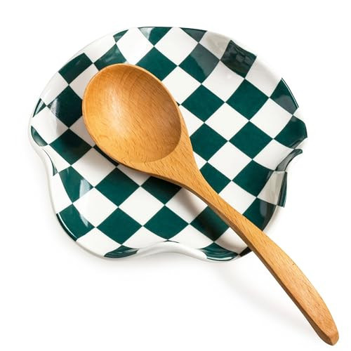 Miamolo Checkered Spoon Rest for Kitchen Counter, Cooking Spoon Holder for Stove Top, Large Utensil Spatula Rest Tray, Cute Kitchen Gadgets Gift for Housewarmings Weddings | Amazon (US)