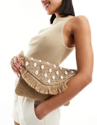 Glamorous embellished shell beachy clutch bag in natural | ASOS (Global)