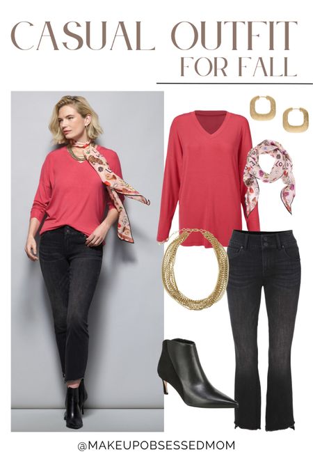 Start building your summer transition to fall wardrobe with this outfit inspo! These cropped black denim jeans and red v-neck long sleeve tee will be worn on repeat. 
#transitionlook #casuallook #outfitidea #petitefashion

#LTKstyletip #LTKSeasonal #LTKFind