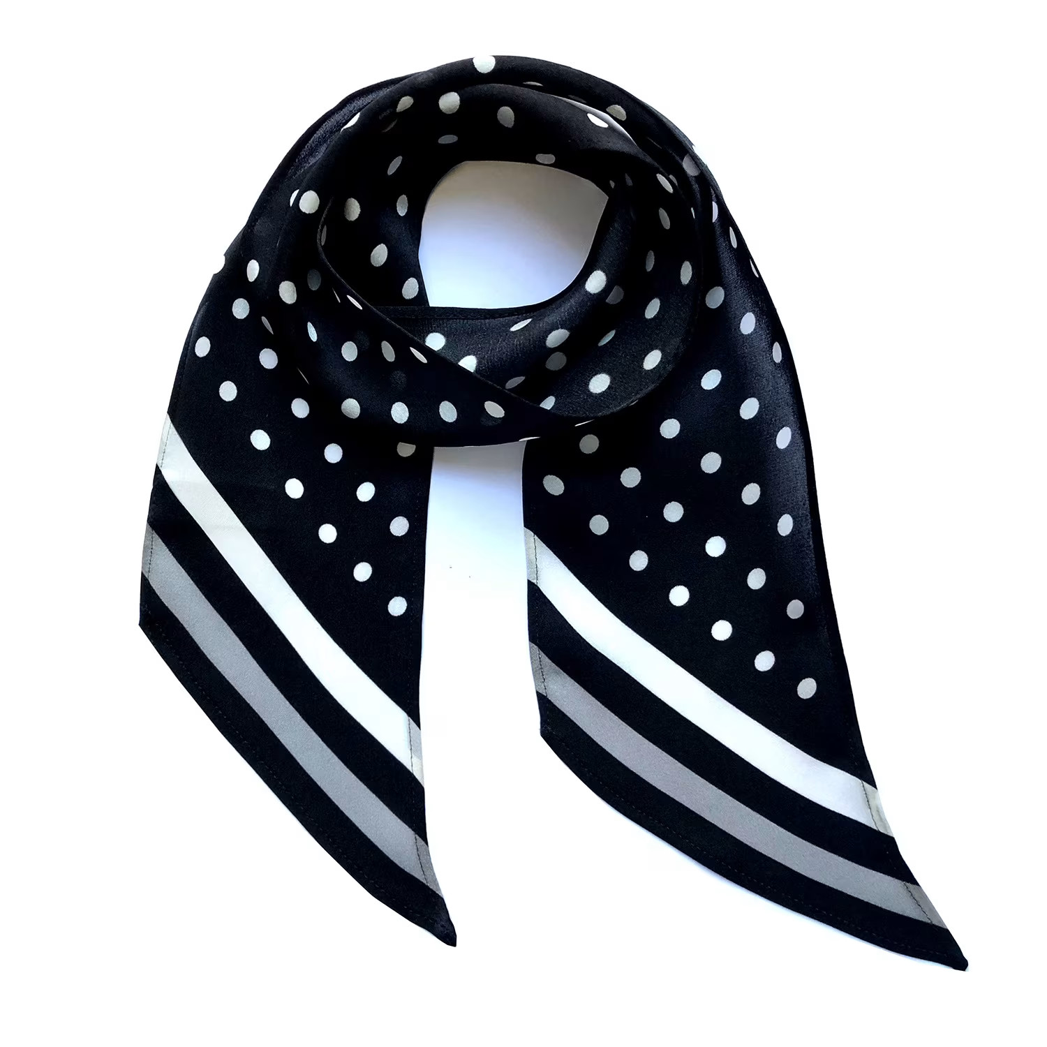 Polka Dot Silk Neck Scarf Black | Wolf & Badger