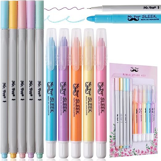 Mr. Pen- Bible Gel Highlighters and Fineliner Pens No Bleed, Pastel Colors, 10 Pack, Bible Journa... | Amazon (US)