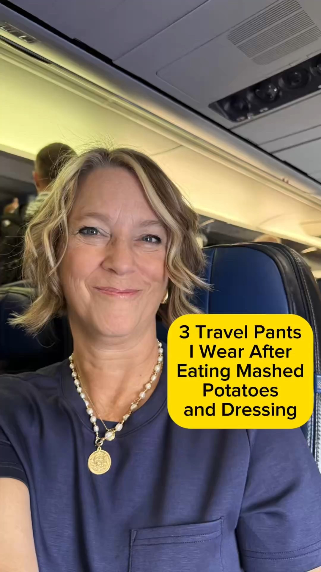 ✈️ 3 Travel Pants Comfortable to Wear in Airplane After Mashed Potatoes 💙 I’m wearing M in all travel outfits. 
This 2 piece set has the softest elastic waistband for long road trip or
to wear for a long flight. The long sleeve travel outfit has the same tummy
hiding flap. Outfit number 2 is a Spanx for less outfit. The pants do not
touch the floor of the airplane lavatory. I wear these because the
stretch in the pants is so comfortable. Outfit 3 pants have tummy
control and do not wrinkle when I travel. Travel Tip:
for sitting in an airplane seat for a long haul flight or for a long road
trip, comfortable outfits help you stay in vacay mode!
👨🏼‍✈️I’m a Houston pilot wife sharing tips to help you “travel the globe
without a worry in the world” on YTube and IG. #traveltips #traveloutfits
travel set, over 40 fashion, style over 50, airport style, midlife style, travel
style, travel tips 

#LTKShoeCrush #LTKTravel #LTKOver40