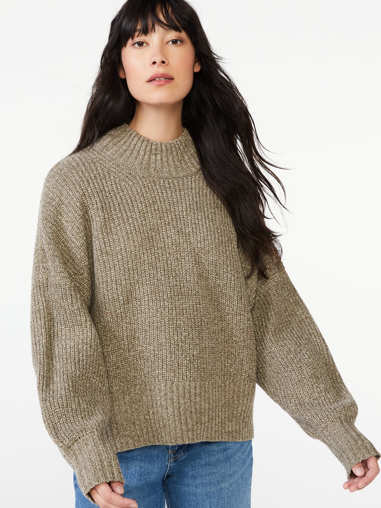 Free Assembly Women's Oversized Mock Neck Sweater | Walmart (US)