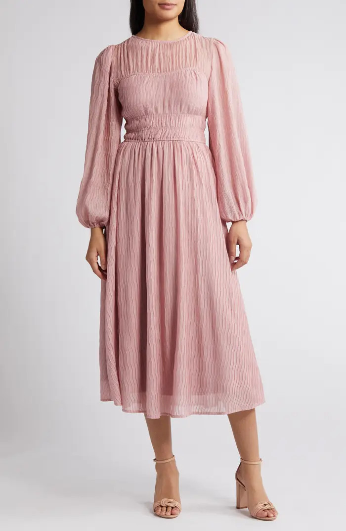 Shirred Long Sleeve Midi Dress | Nordstrom