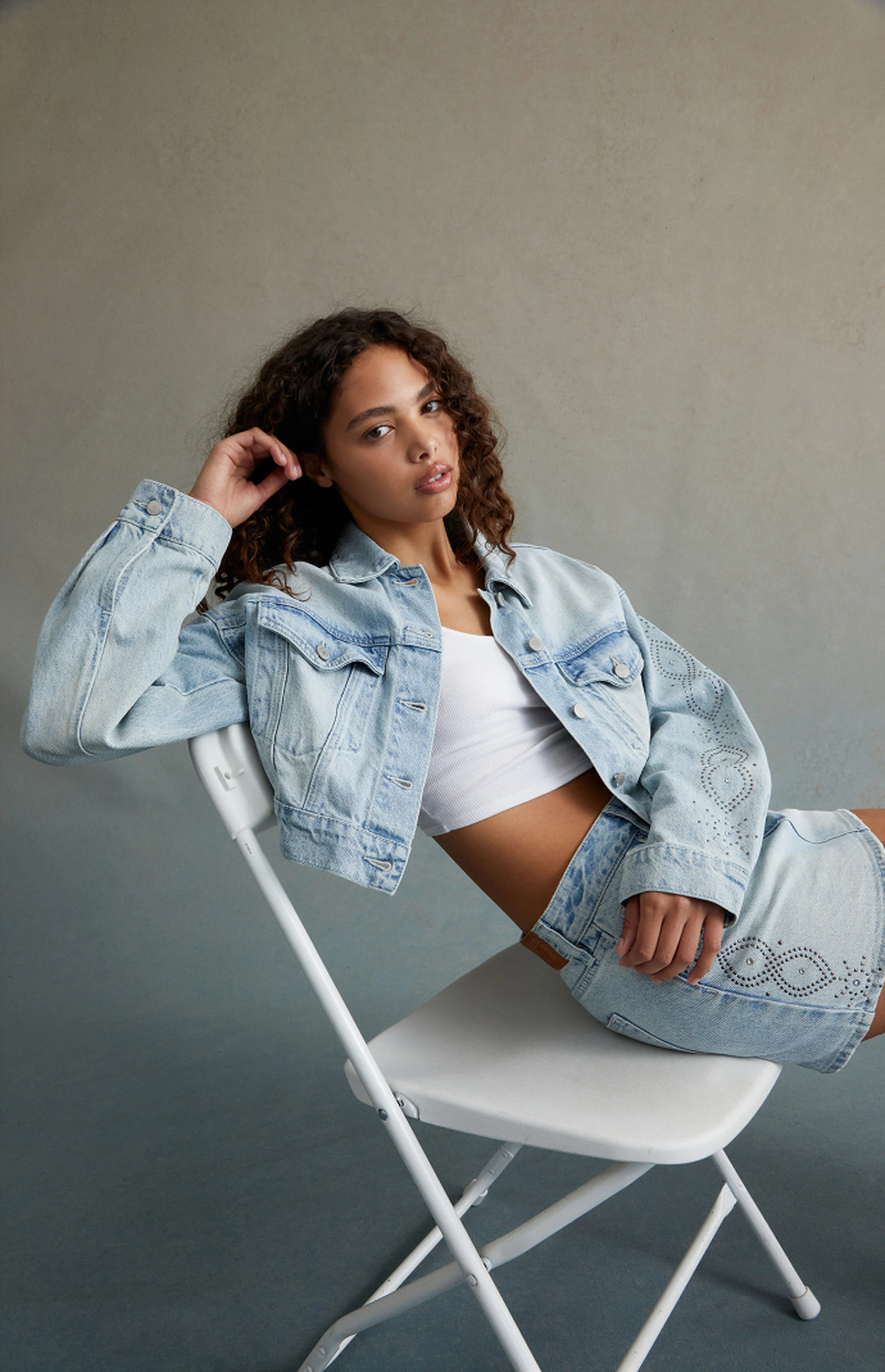 RARE DNM EDIT Studded Cropped Denim Trucker Jacket | PacSun