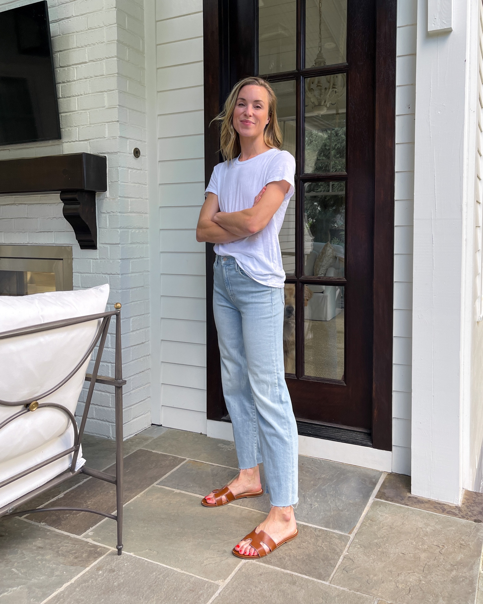 Today’s look wearing a few favorite summer basics ☀️ These MOTHER jeans are the perfect lightweight, light wash, relaxed summer jean! TTS. Shirt is Jenni Kayne and my sandals are a Hermes lookalike I highly recommend. True to size.

#LTKSeasonal #LTKunder100 #LTKFind