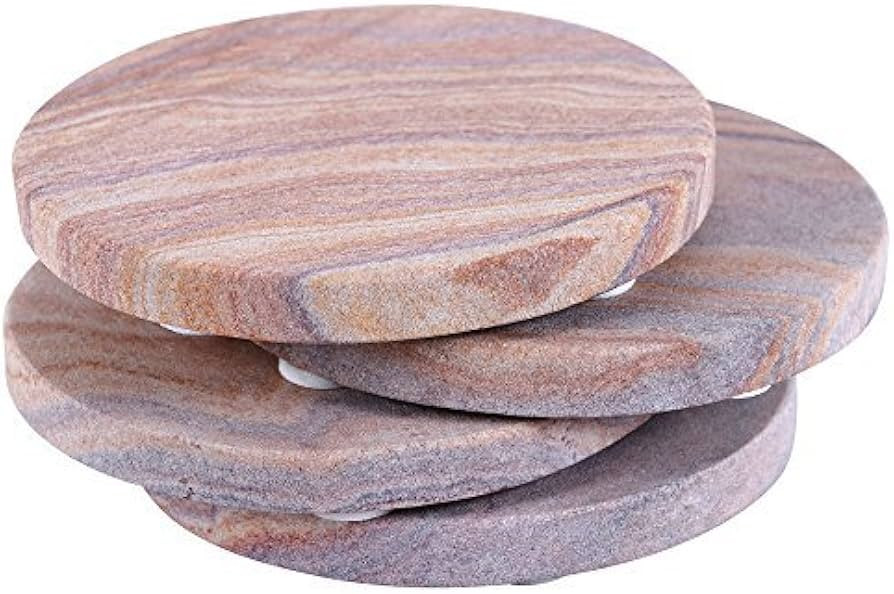 GoCraft Handcrafted Sandstone Coasters – Set of 4 Round Absorbent Stone Coasters – Natural Ye... | Amazon (US)