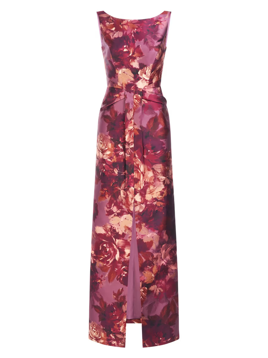 Marlowe Rose-Print Mikado Column Gown | Saks Fifth Avenue