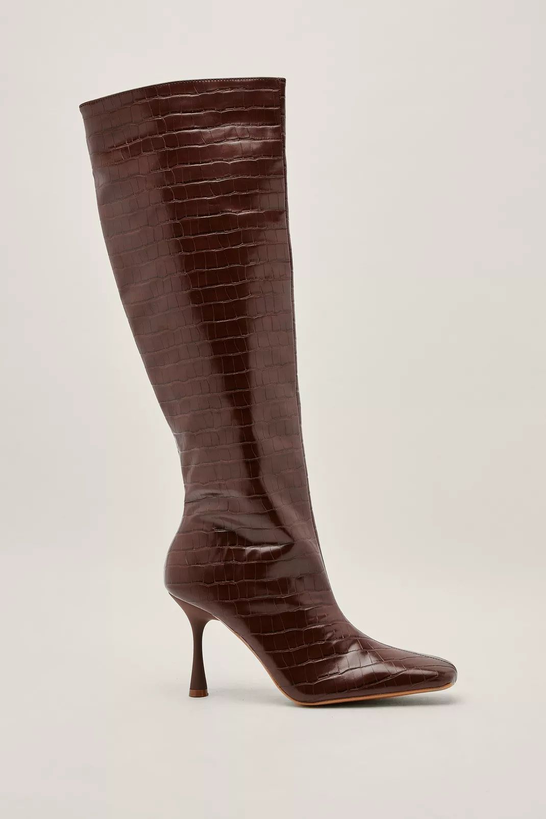 Stretch Faux Croc Stiletto Knee High Boots | Nasty Gal (US)