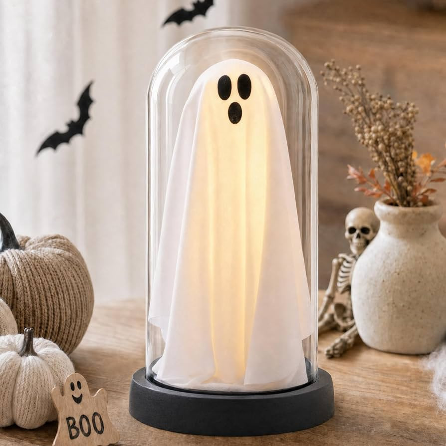 Halloween Decor-Halloween Decorations Indoor-Light Up Ghost in Glass Cloche-Cute Ghost with Light... | Amazon (US)