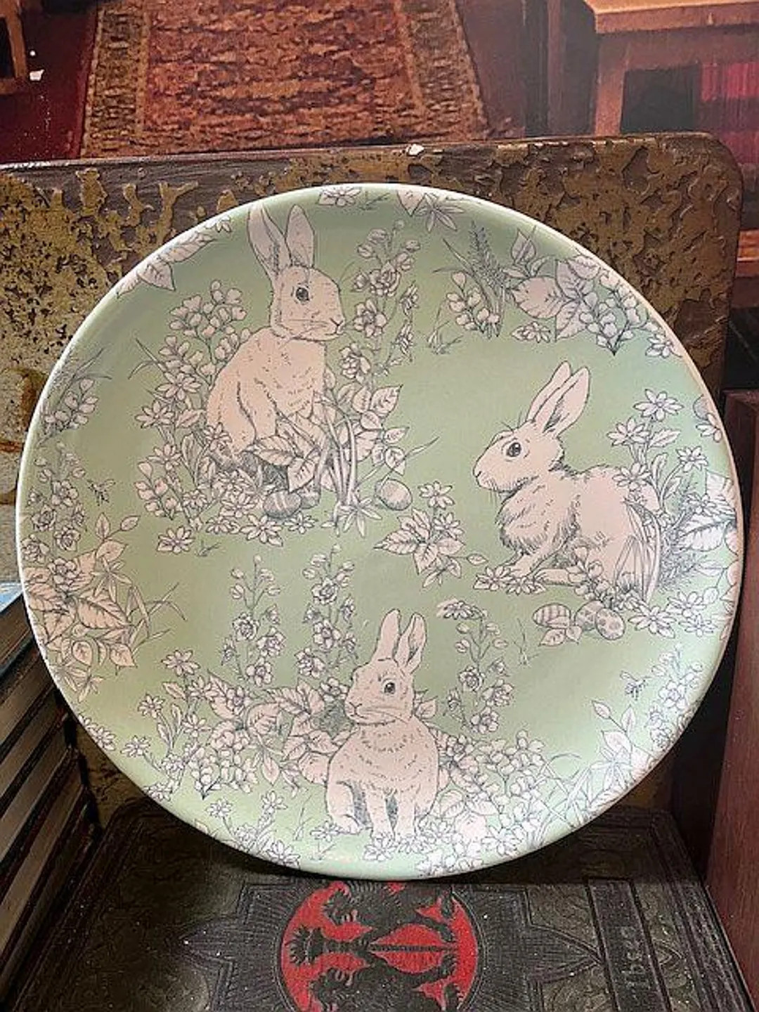 Darling Soft Green Bunny Rabbit Plate Rabbits Martha Stewart Ceramic Toile Look Garden Dining | Etsy (US)