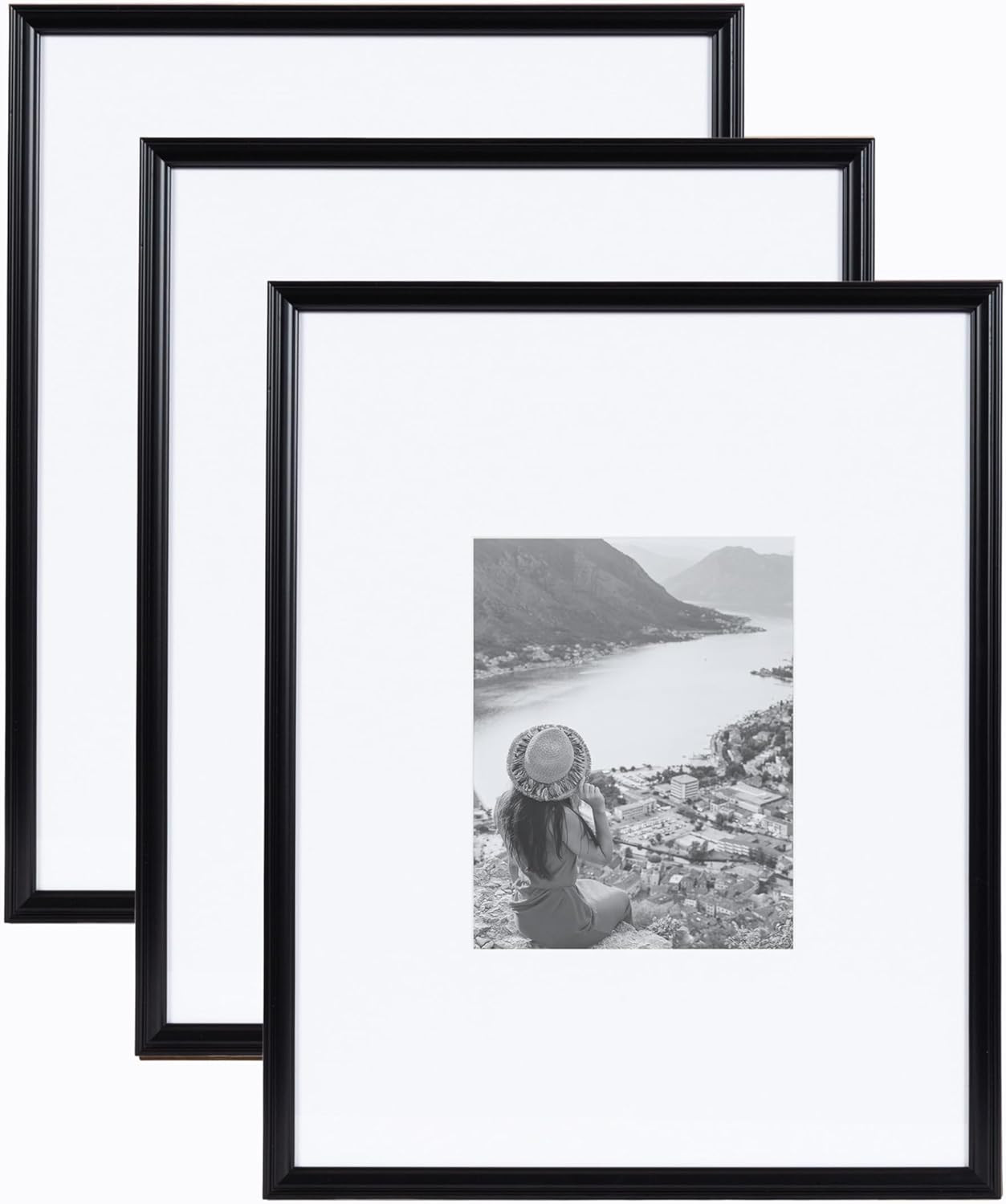 Kate and Laurel Adlynn Rectangle Picture Frame Set of 3, 16 x 20 matted to 8 x 10, Black, Modern ... | Amazon (US)